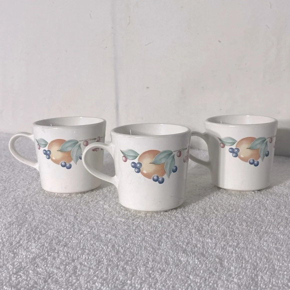 Vintage Corningware Abundance Fruit Pattern Coffee Cups x3 - Picture 3 of 8